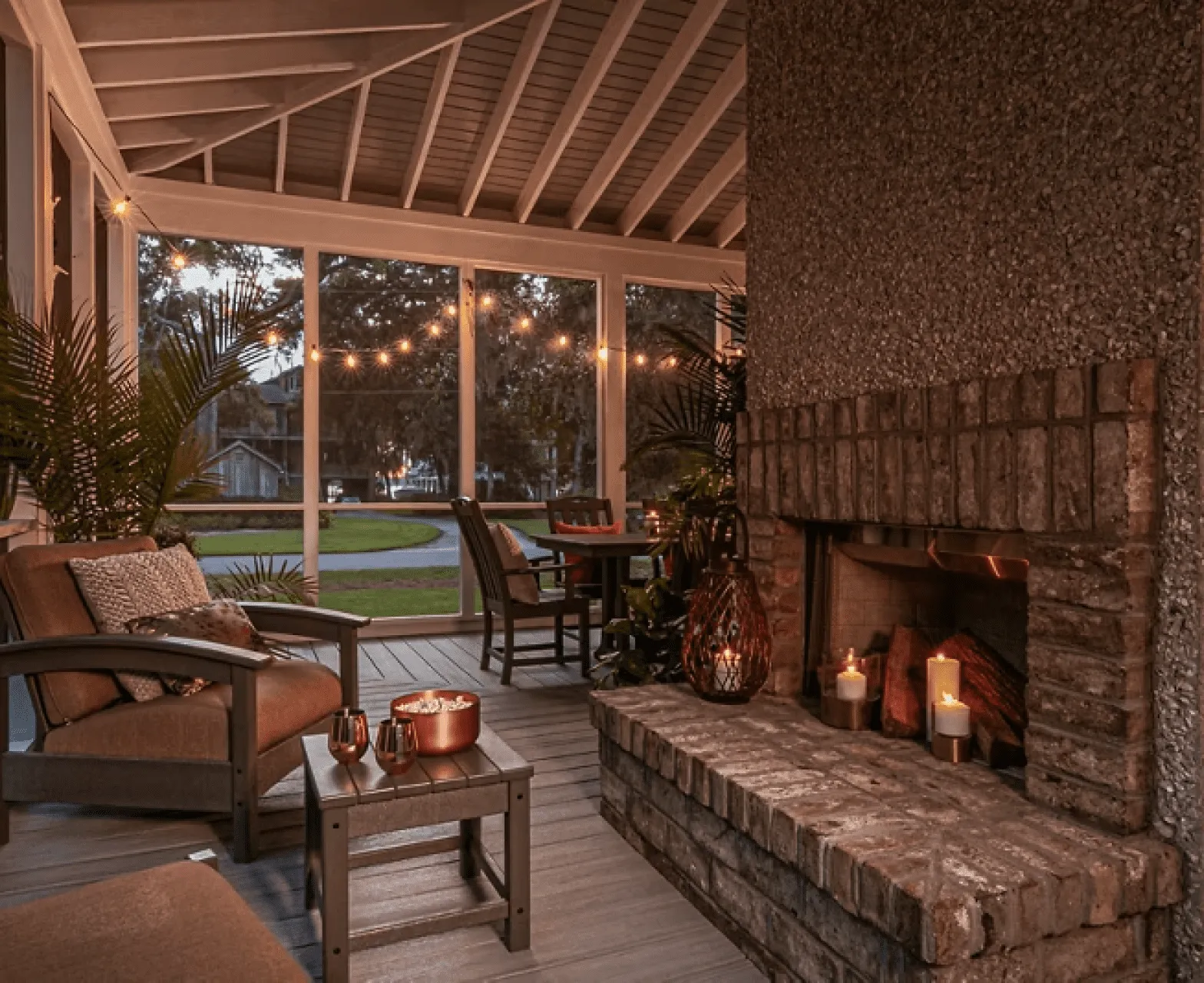 enclosed-deck-with-cozy-fireplace Enclosed deck with a cozy fireplace for enjoyment