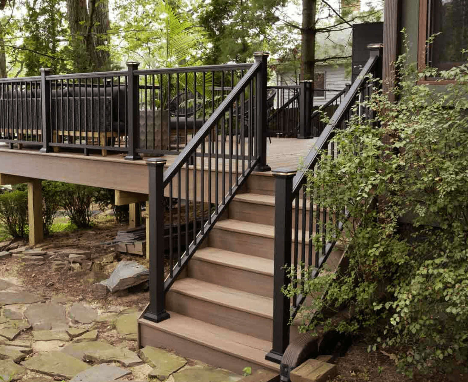 Wrap around deck with integrated garden features