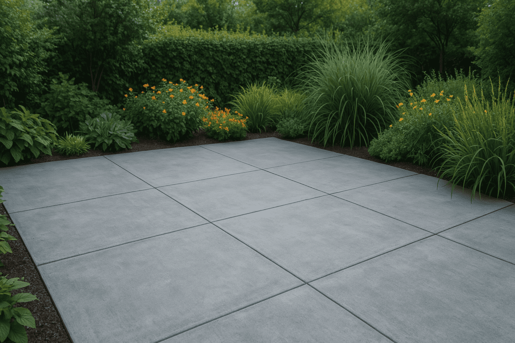 Concrete in outdoor spaces
Close-up of a clean, crack-free concrete patio with plantings around it