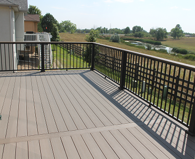 Outdoor deck built for entertaining in Boulder Colorado with open layout and pergola