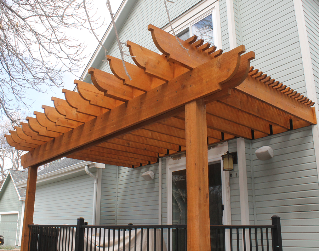 Integrated pergola and deck design outdoor room in Boulder Colorado built by Decks by Caio